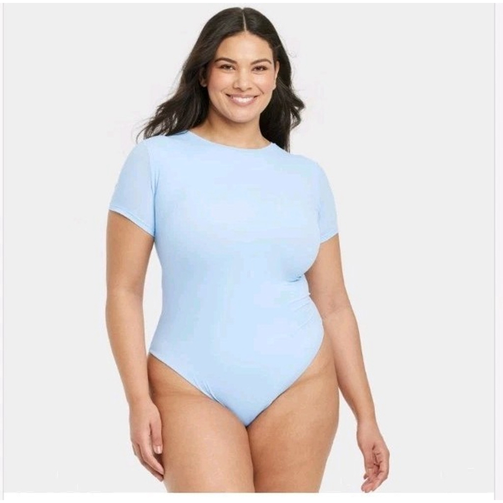 Women's Auden 4-Way Stretch Short Sleeve Bodysuit - Blue Size 1X NEW